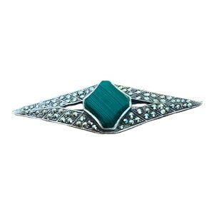 Vintage Ciro Sterling Silver Marcasite & Malachite, 14 Grams